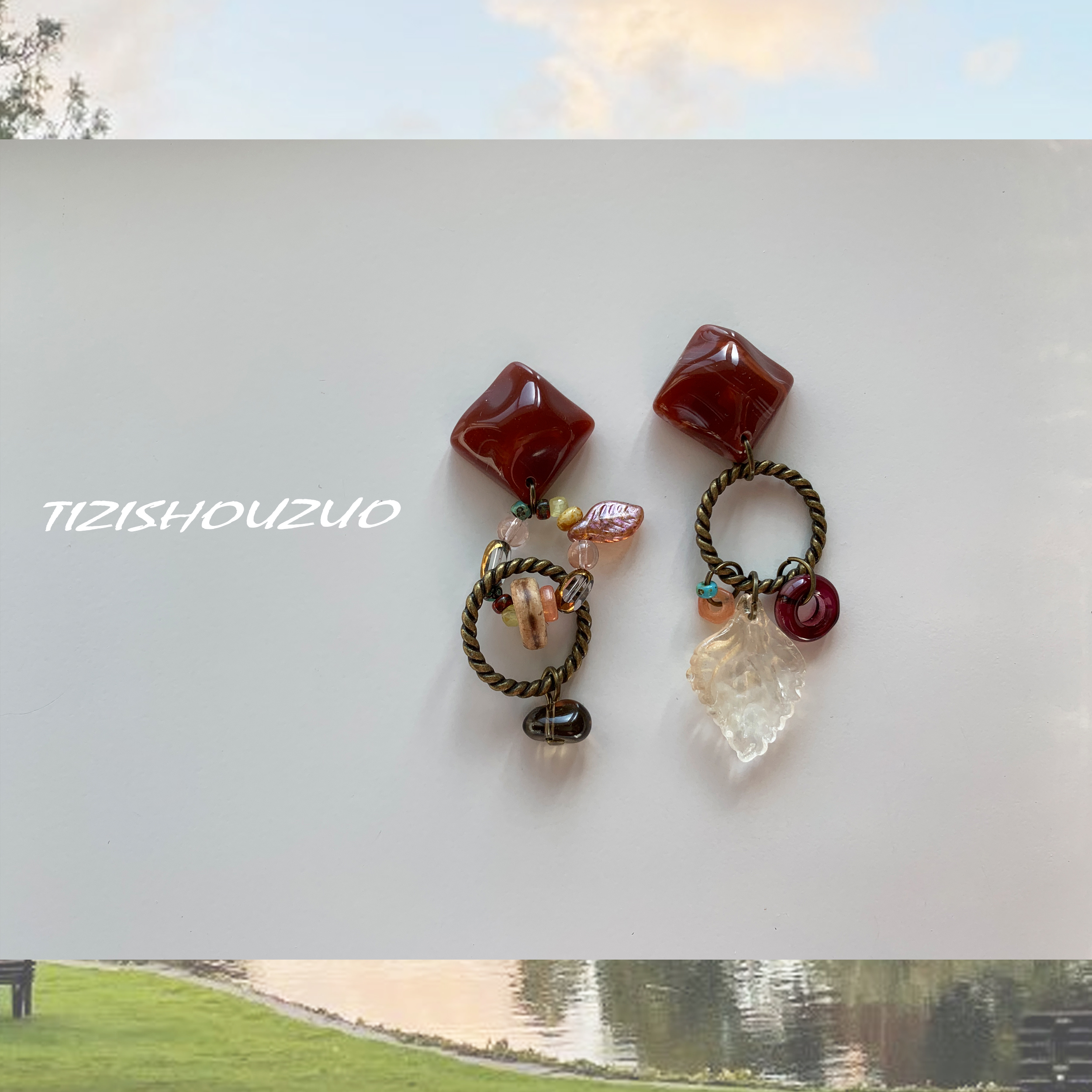 提子手作原创山野徒步做旧风耳环