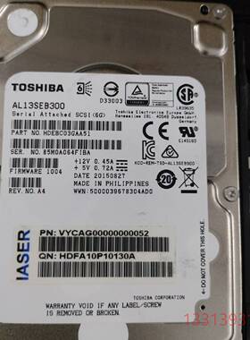 TOSHIBA东芝AL13SEB300 SAS 300G 1议价 维修！！！
