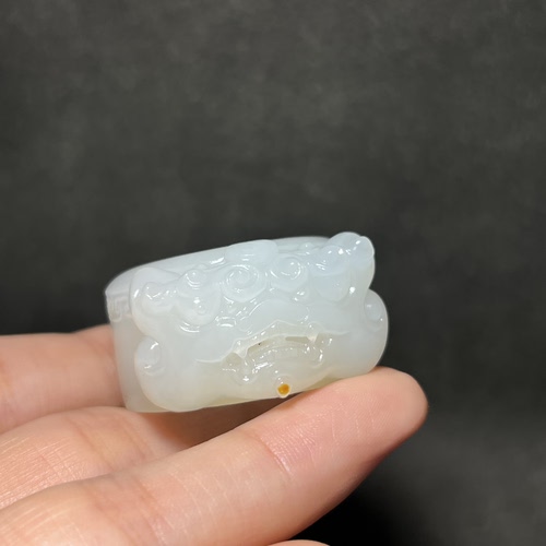 和田玉白玉籽料把件扳指内径22mm虎面瑞兽纳福戒指男女戒玉戒