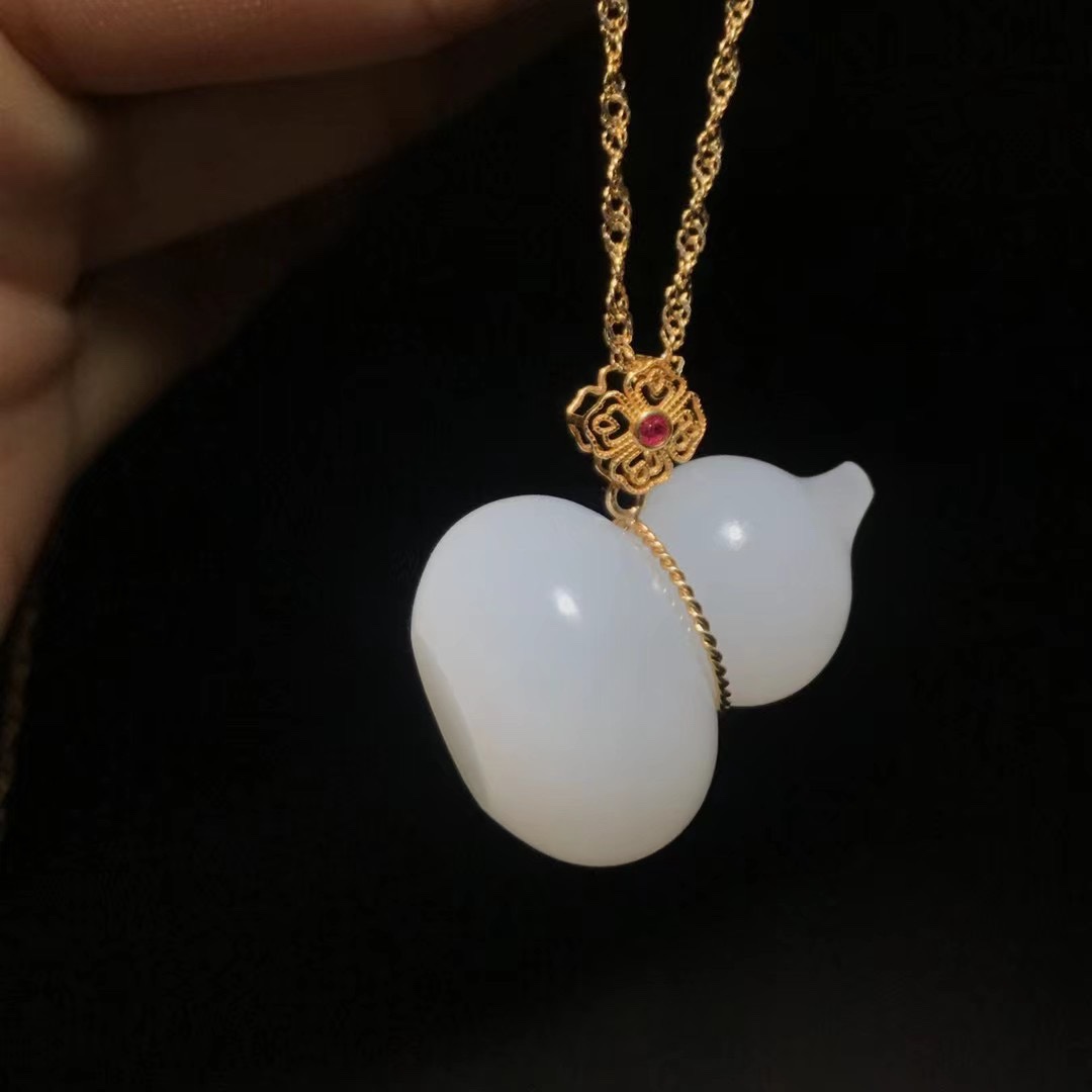 葫芦 和田玉白玉籽料挂件玉坠吊坠福禄女士金镶玉挂坠 每个 实价