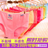 10条装 女士 女胖MM200斤中腰纯棉胖妹妹蕾丝三角裤 加肥加大码 内裤