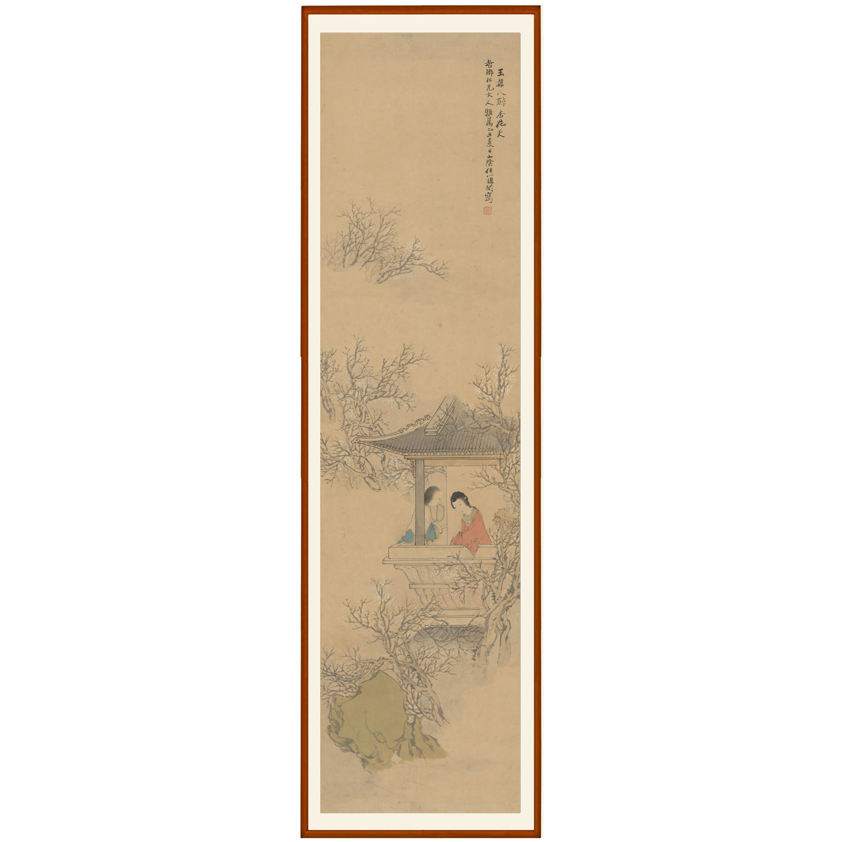 任伯年梅花仕女图挂画国画客厅高清人物画装饰画非手绘竖版卷轴画