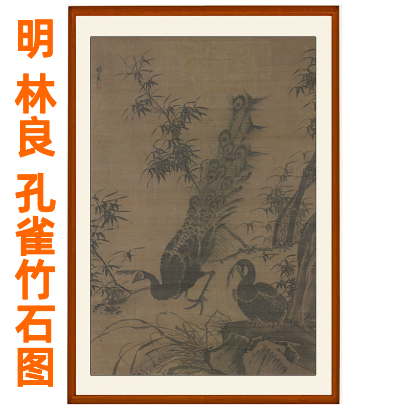 国画花鸟画挂画古代山水客厅水墨画竖版装饰林良孔雀竹石卷轴无框图片