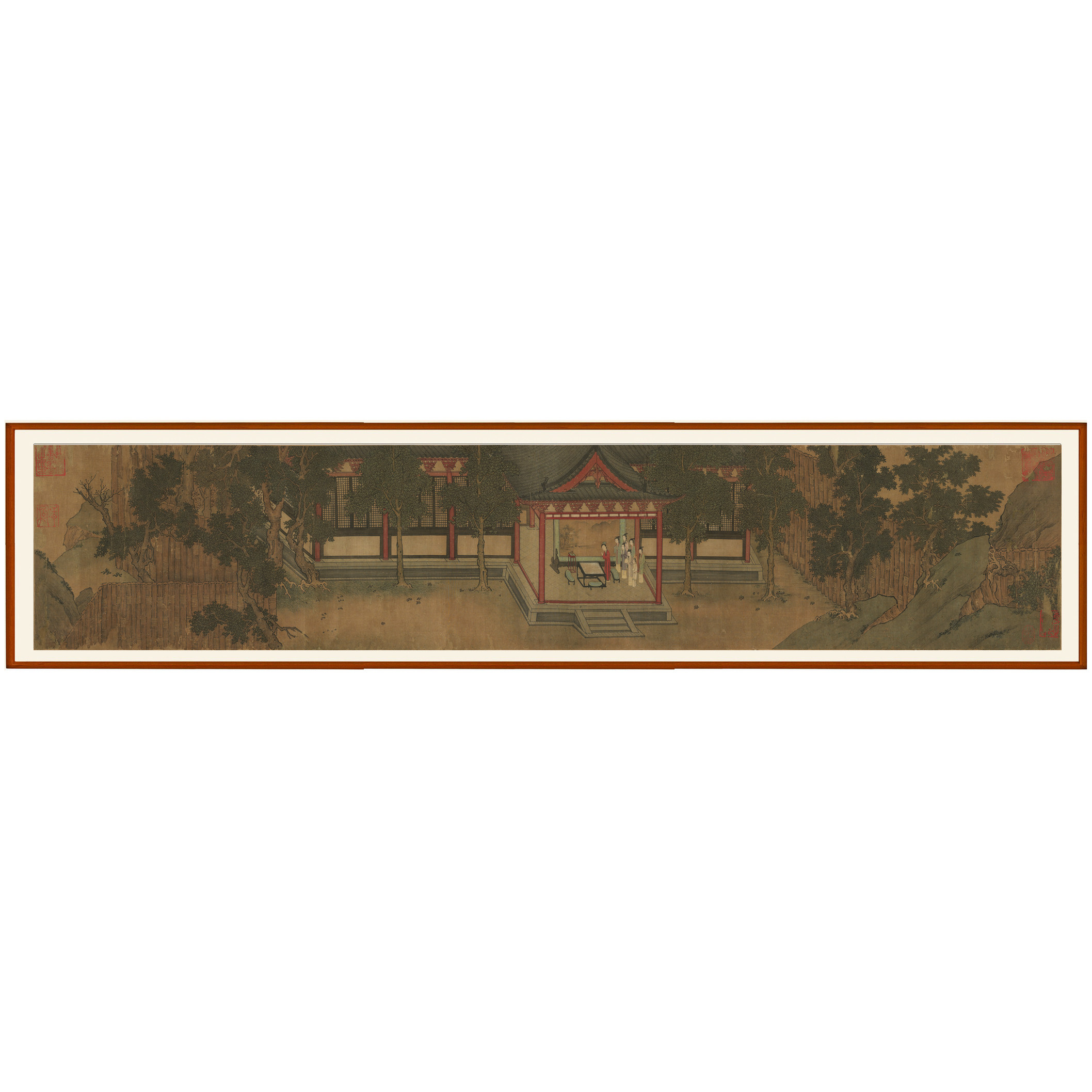 宋人人物画山水画七夕乞巧图客厅挂画装饰画非手绘横版卷轴画定制
