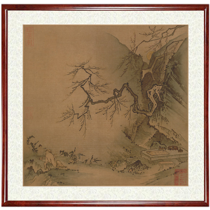 马远举杯邀月图人物画字画挂画山水画客厅装饰画国画书画卷轴装裱