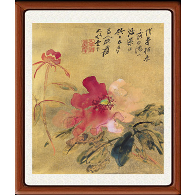 国画山水画风水挂画新中式装饰画客厅张大千国色天香牡丹图赠装裱