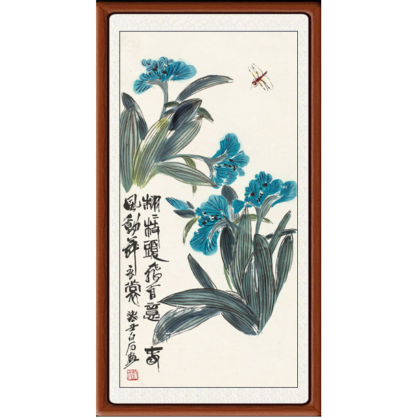 装饰画国画真迹客厅新中式花鸟画挂画卧室仿齐白石花卉蜻蜓赠装裱