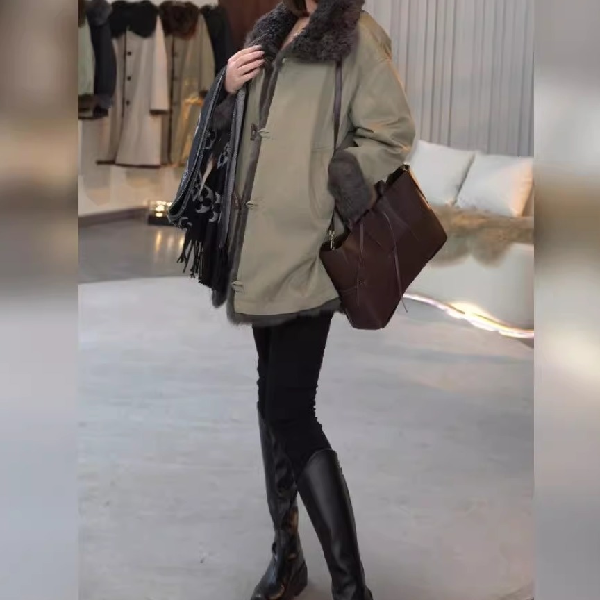 皮草外套羊羔毛领兔毛时尚双面穿