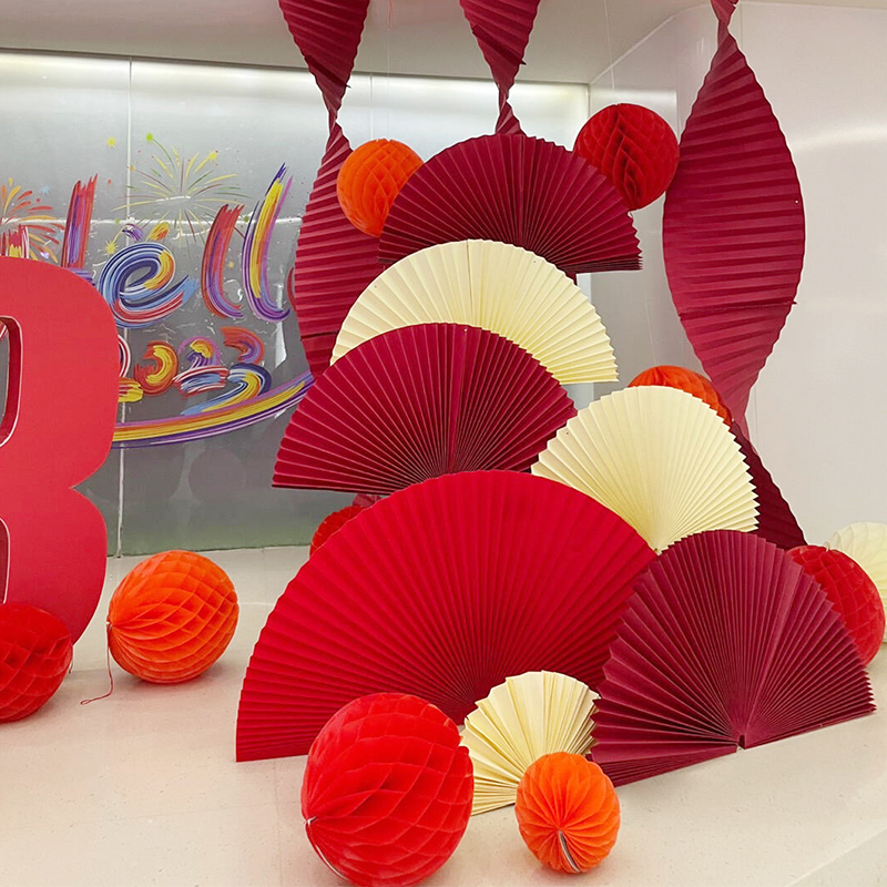 婚庆订婚宴折纸金色红色折纸扇子