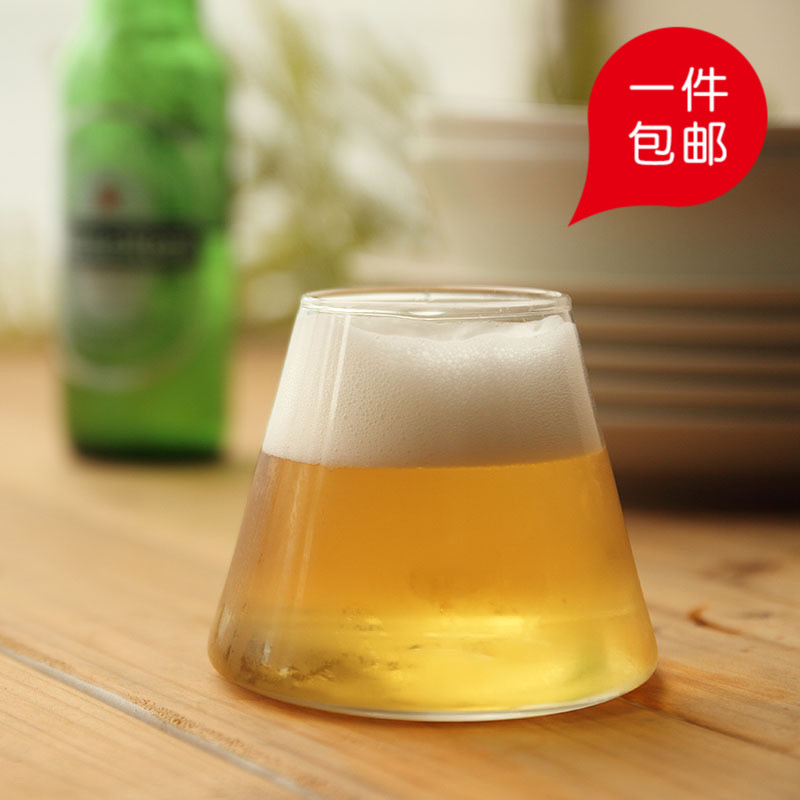 创意富士山啤酒杯田园耐热透明玻璃水杯家用个