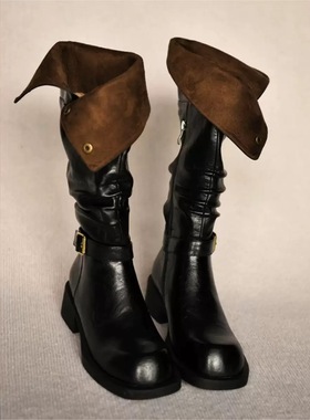 骑士长筒黑色圆头时尚短靴长靴时装靴高筒靴女靴ALXZ08