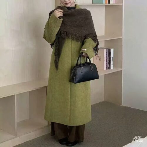 围巾款大衣女秋冬时尚宽松中长款毛呢外套XS121