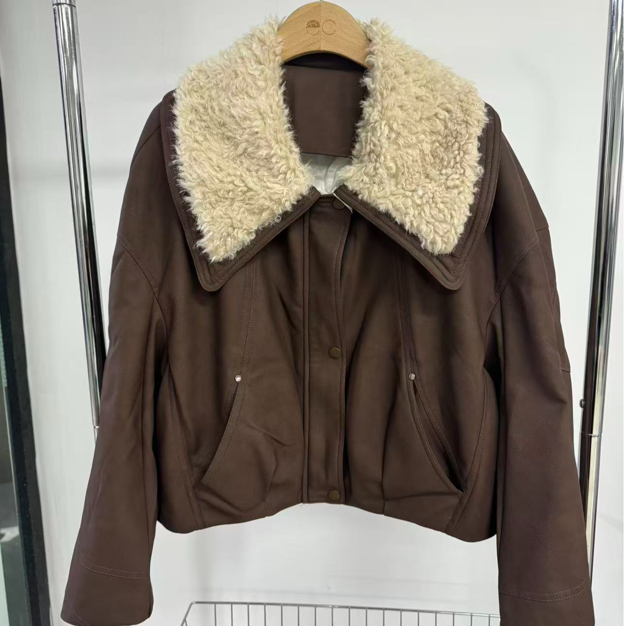 宁熙ec原创羊羔毛翻领皮衣上衣外套A5815