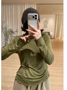 波点木耳边半高领长袖T恤FL915