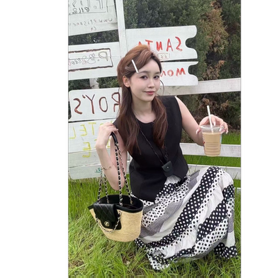 韩系简约风马甲搭配波点半身裙时尚套装女春秋百搭ZT2662