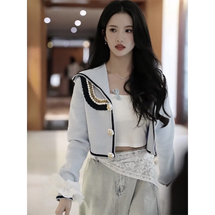 海军风休闲连帽针织开衫 新款 外套GFC2403041 拉家秋季 刘些宁同款