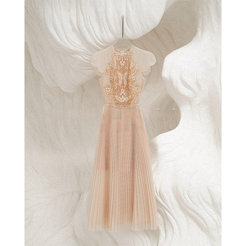 越南小众设计温柔复古蝴蝶刺绣修身显瘦收腰女装连衣裙GZJ230251