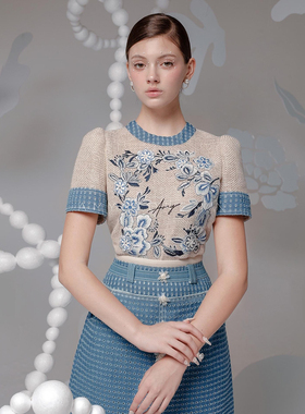 越南小众设计师2024新款牛仔拼接气质两件套GSEN68026