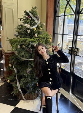 拉拉家2025冬季新款复古宫廷风蝴蝶结收腰丝绒外套GZJ68262