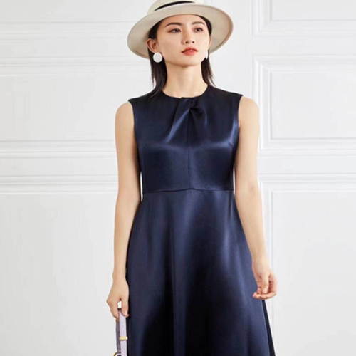 琅汶希/Lafenz 时尚夏季无袖修身藏蓝色女装连衣裙 LAAK1C0676
