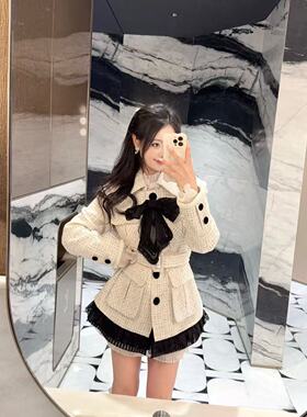 拉拉家2026早春新款粗花呢蝴蝶结绣花饰中长款外套女GFC250138