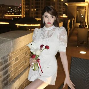 拉拉家夏季新款粗花呢蕾丝拼接百搭连体裤GFC2503152