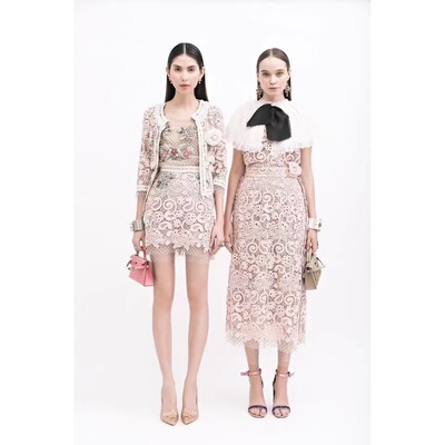 蕾丝钩花波点内衬无袖上衣套装