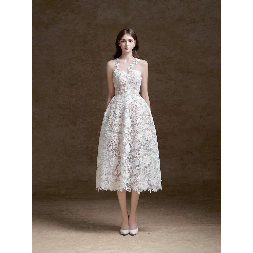 越南小众设计师水溶蕾丝钩花高腰生日宴会礼服无袖连衣裙GSEN5551