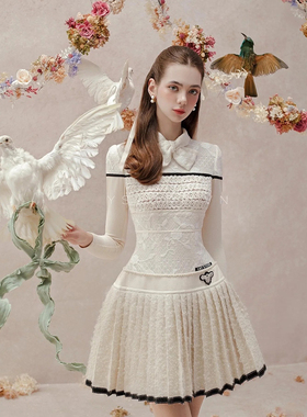 越南小众设计师秋冬甜美温柔气质收腰长袖百褶连衣裙GSEN68084