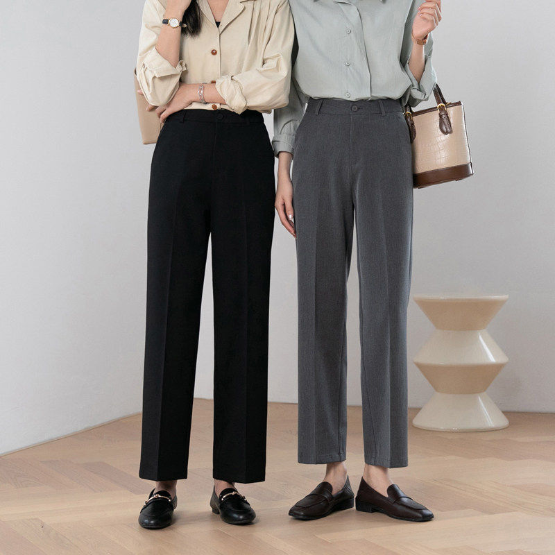 夏季薄款直筒西裤女休闲 宽裤黑色显瘦长裤子通勤灰色九分西装裤