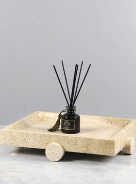 极简侘寂风天然黄洞石香薰托盘