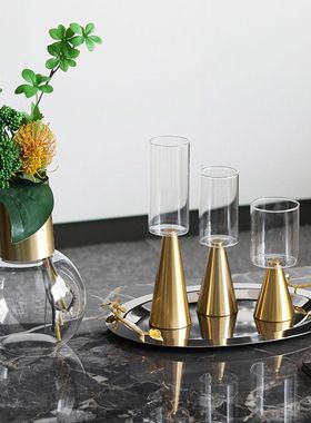 创意圆球玻璃花瓶酒杯托盘套装摆件样板间厨房餐厅餐边柜桌面饰品