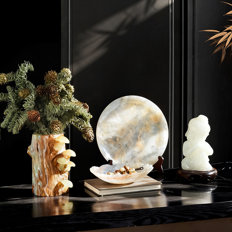 侘寂风新中式家居大理石朽木花器花瓶插花器皿艺术造型装饰摆件