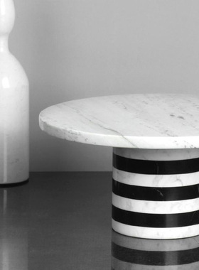 轻奢条纹水果盘大理石高脚托盘糕点盘客厅餐桌茶几收纳装饰品摆件