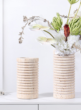 现代侘寂风天然黄洞石花瓶摆件电视柜酒店客厅茶几花器餐桌面装饰