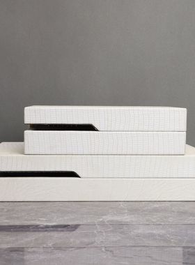 欧式白色收纳盒样板房办公室卧室书房饰品储物盒桌面玄关软装摆件