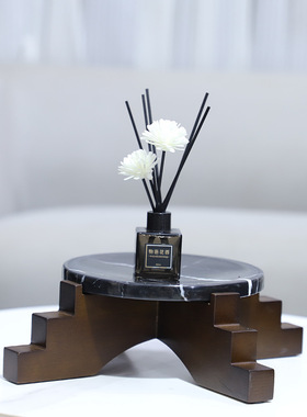 现代简约实木支架大理石圆形果盘装饰托盘摆件客厅茶几家居装饰品