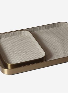 不锈钢拉丝皮革桌面收纳托盘客厅茶几套装摆件简约现代珠宝香薰盘