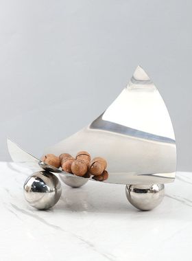 北欧创意不锈钢弧线果盘装饰托盘玄关餐厅客厅电视柜软装家居饰品