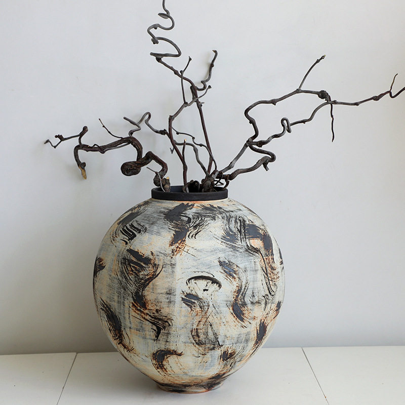 敦煌油画风侘寂风景德镇陶瓷花瓶酒店民宿插花禅意摆件粗陶罐子,家居饰品,桌面摆件,淘宝优惠券,粉丝福利购,淘宝优惠卷