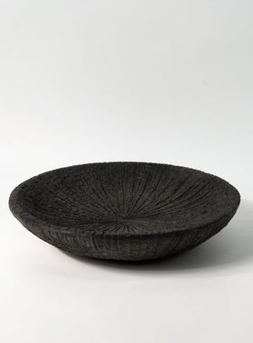 侘寂风复古仿碳化木裂纹果盘中式客厅桌面茶几收纳置物盘装饰摆件