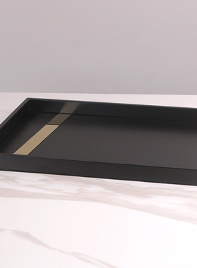 轻奢极简托盘摆件家居饰品北欧金属长方形客厅创意黑色香薰收纳盘