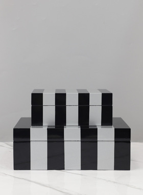 欧式轻奢实木烤漆条纹首饰收纳盒装饰盒摆件卧室衣帽间家居