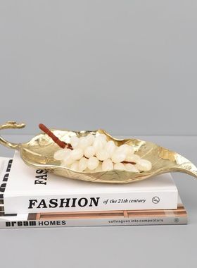 现代创意树叶金属果盘托盘摆件桌面茶几客厅酒店样板房家居装饰品