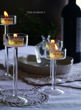 ins浪漫玻璃烛台法式复古摆件装饰浪漫烛光晚餐烛台软装拍照道具
