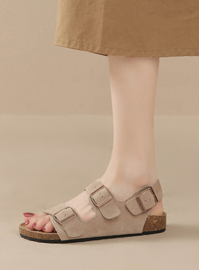 2025夏新款复古真皮凉鞋女小码鞋32.33码厚底舒适百搭露趾罗马鞋