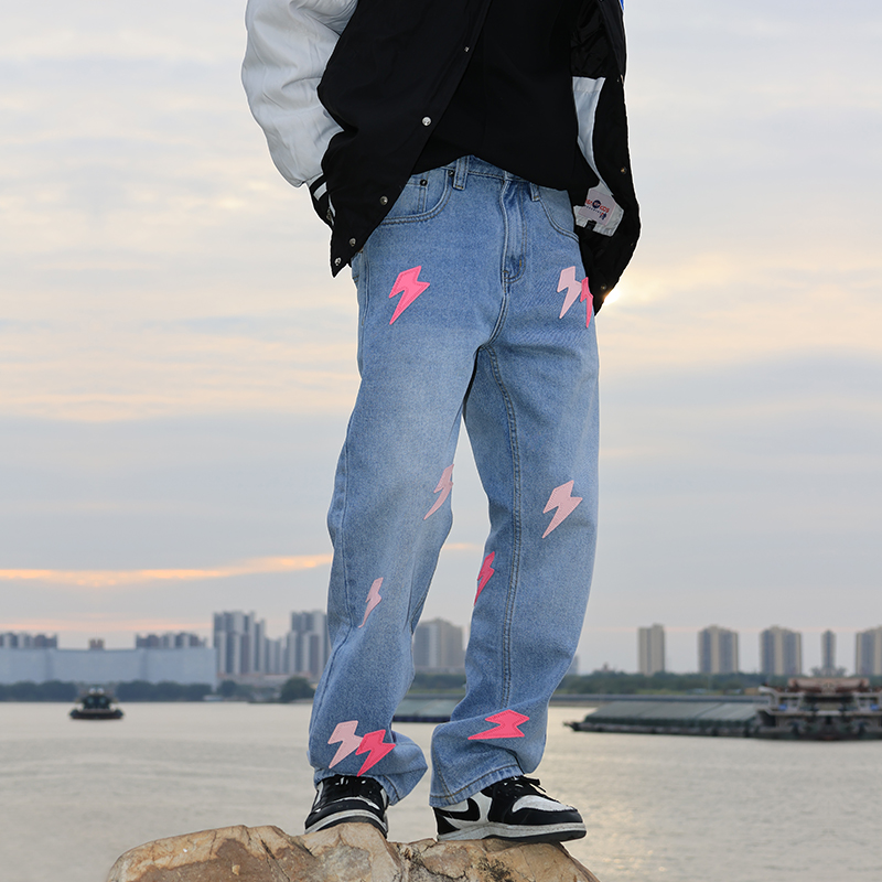 Americanstyle老白同款闪电牛仔裤初代款美式潮牌男女直筒宽松裤