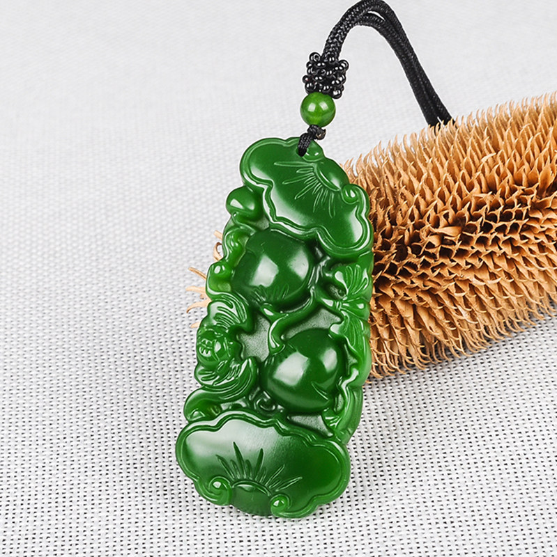 新疆和田玉碧玉如意挂件菠菜绿籽料玉佩吊坠白玉寿桃如意玉佩玉坠