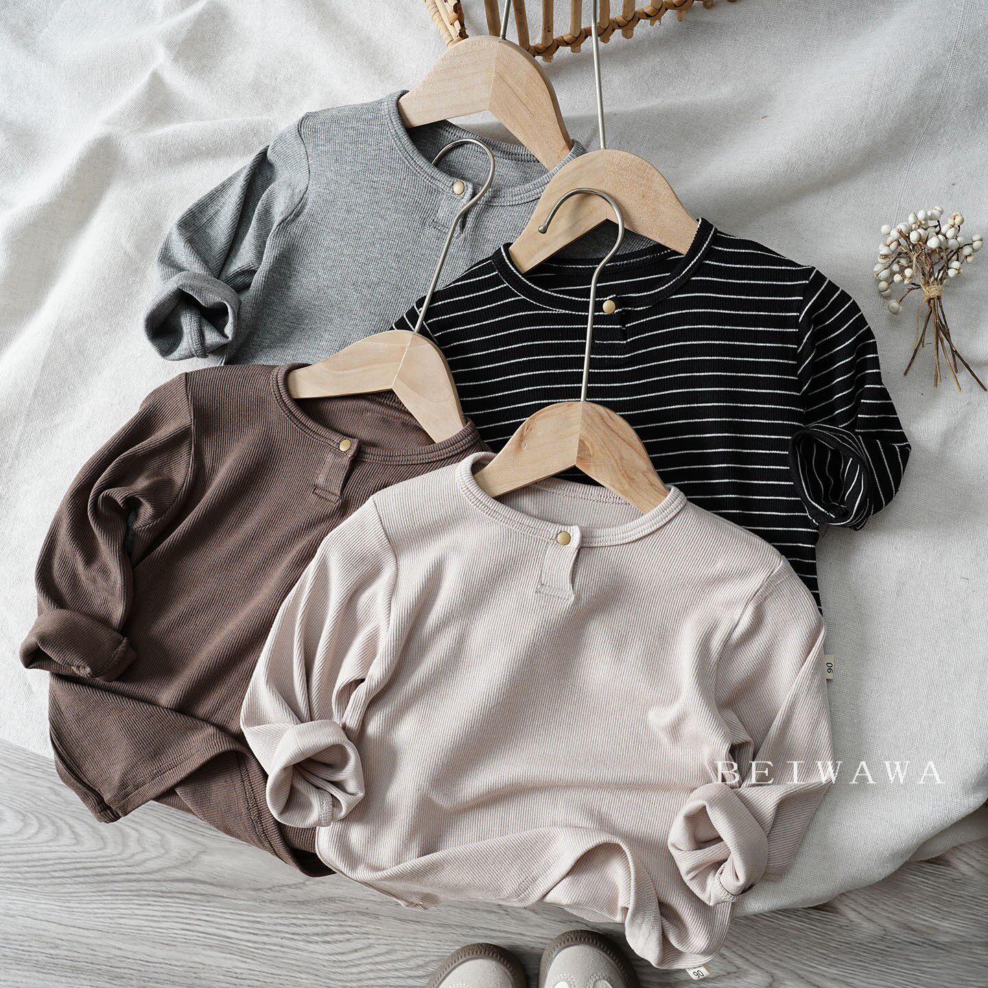 春款小童宝宝一粒扣圆领长袖百搭T恤 男女童坑条弹力棉打底体恤衫