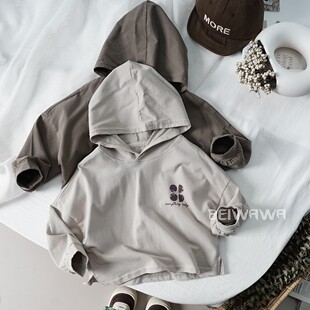 春款儿童高品质连帽长袖T恤衫 男女童纯棉休闲上衣宽松韩版卫衣